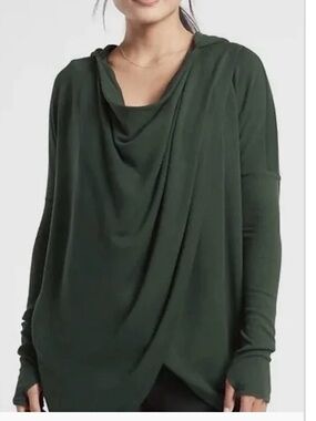 Athleta purana Deep Green Draped Cowl Neck Hoodie Sweater